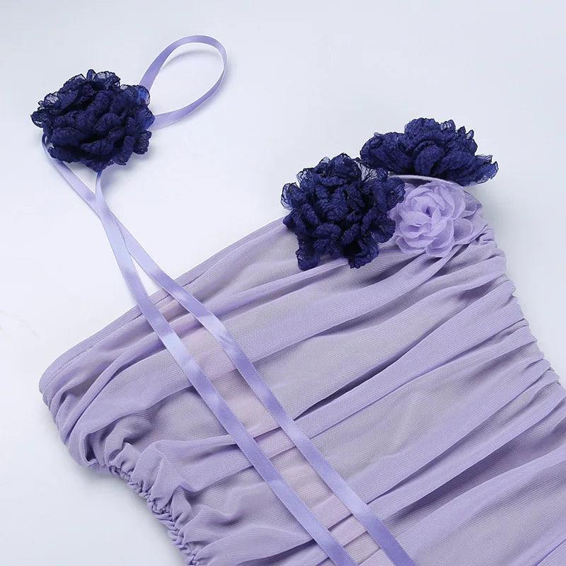 Used To Love Choker-Neck Mesh Mini Dress - Purple / S - Mermaid Way