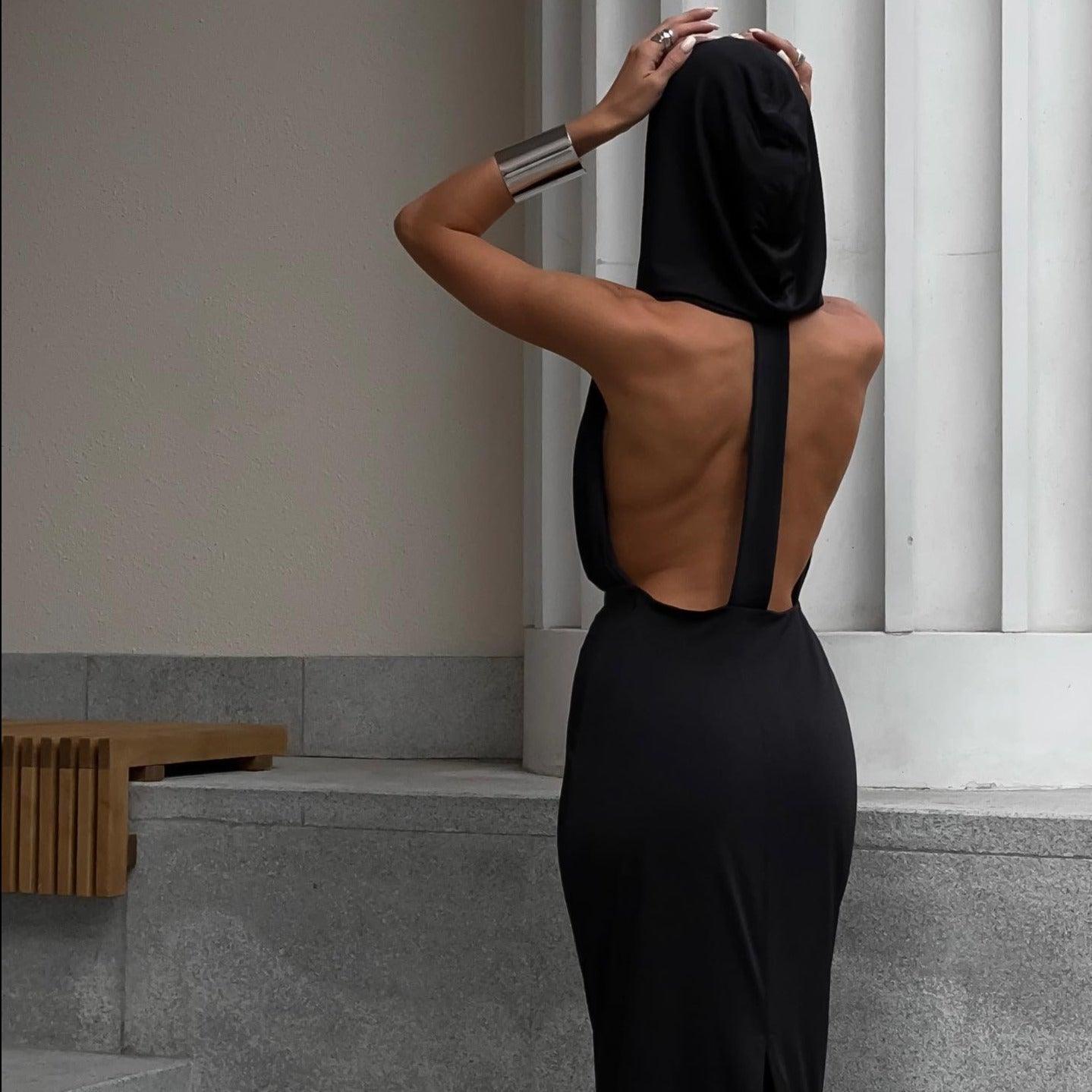 Utopia Hooded Backless Maxi Dress - Black / S - Mermaid Way