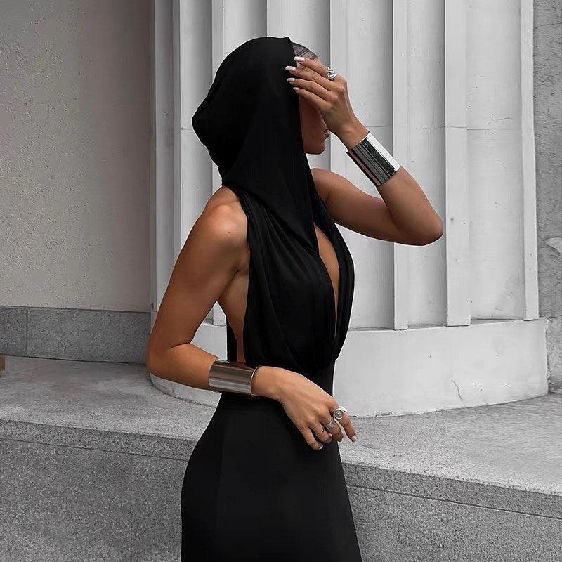 Utopia Hooded Backless Maxi Dress - Black / S - Mermaid Way