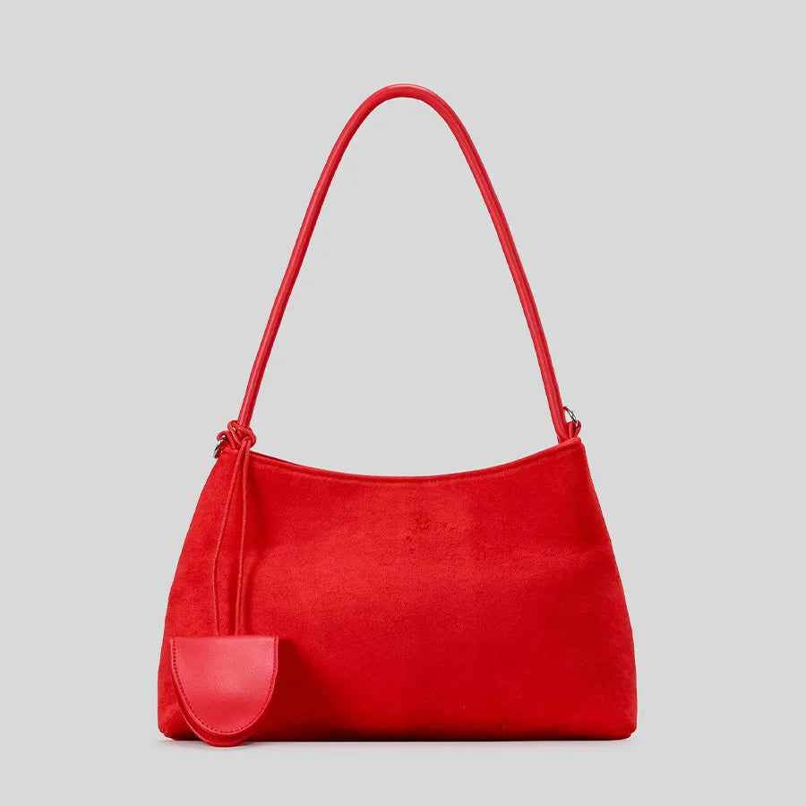 Velvet Hour Faux Suede Shoulder Bag - Red - Mermaid Way