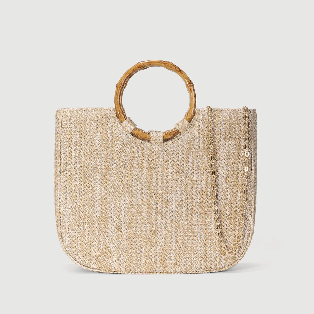 Verena Faux Bamboo Handle Beach Bag - Khaki - Mermaid Way