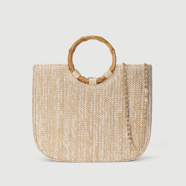 Verena Faux Bamboo Handle Beach Bag - Khaki - Mermaid Way