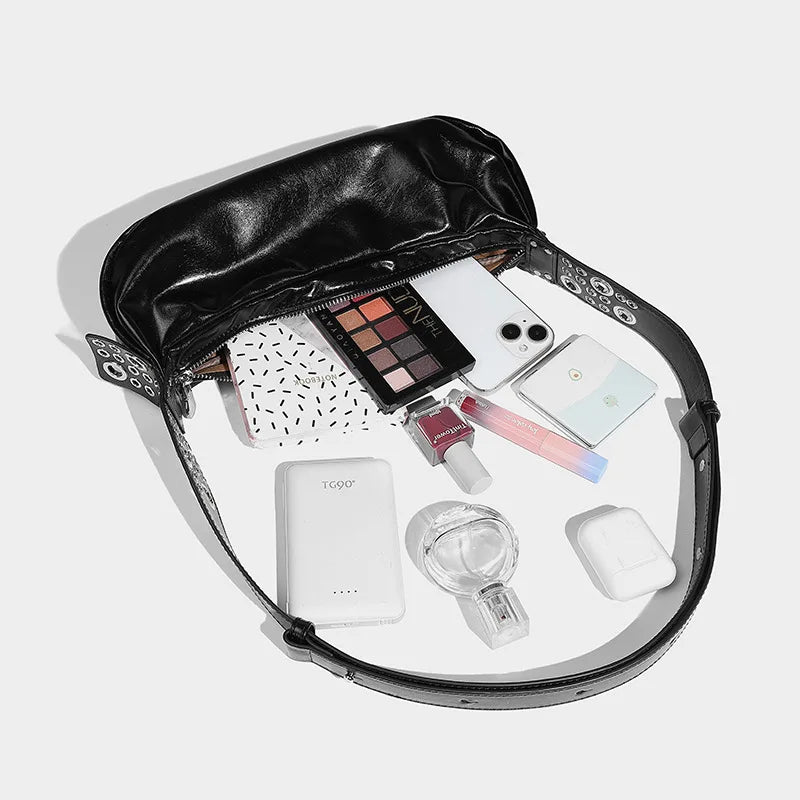 black faux leather bag