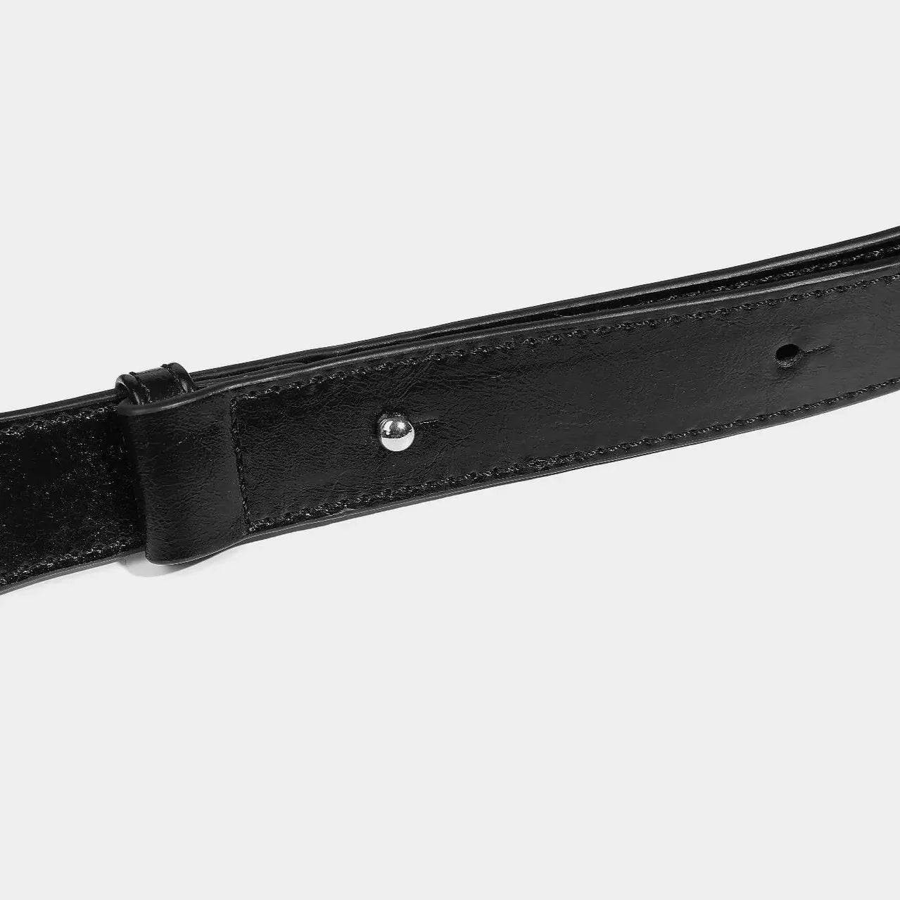 black leather belt with silver stud detail