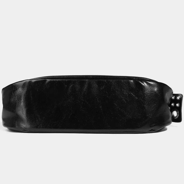 black leather clutch bag with studded detail