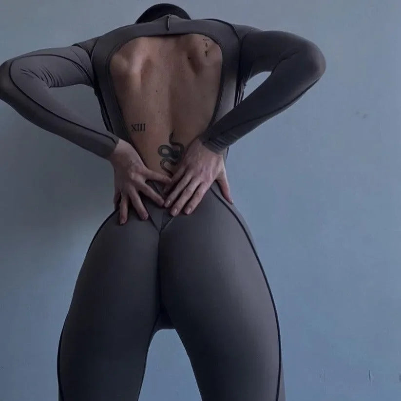backless mesh bodysuit with long sleeves