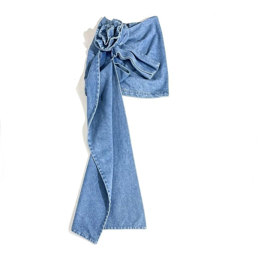 denim waist tie belt with oversized bow