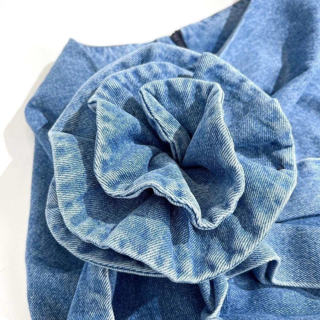 denim fabric with ruffle detail