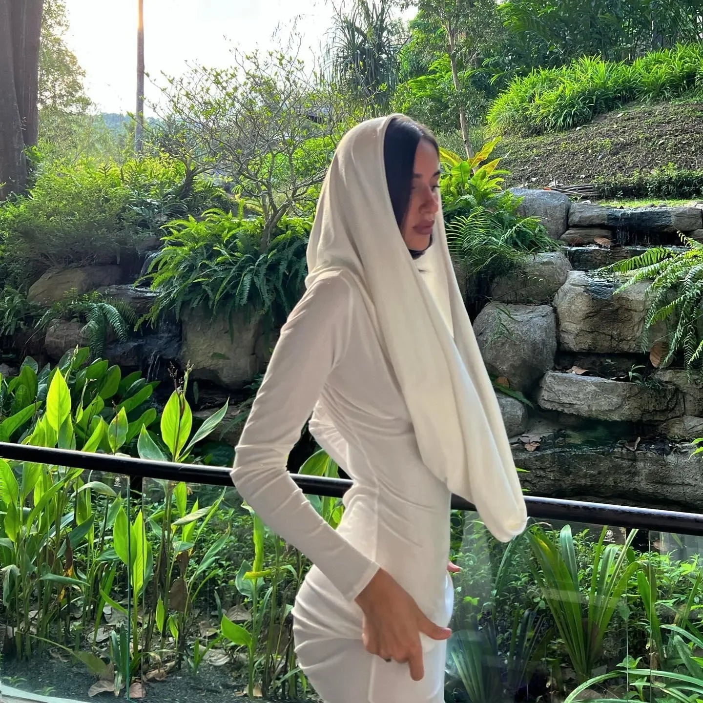 Ocane Vtements - Femme Pure Long sleeve Hooded Maxi Dress White / M Ocane Vtements - Femme Pure Long sleeve Hooded Maxi Dress White / M