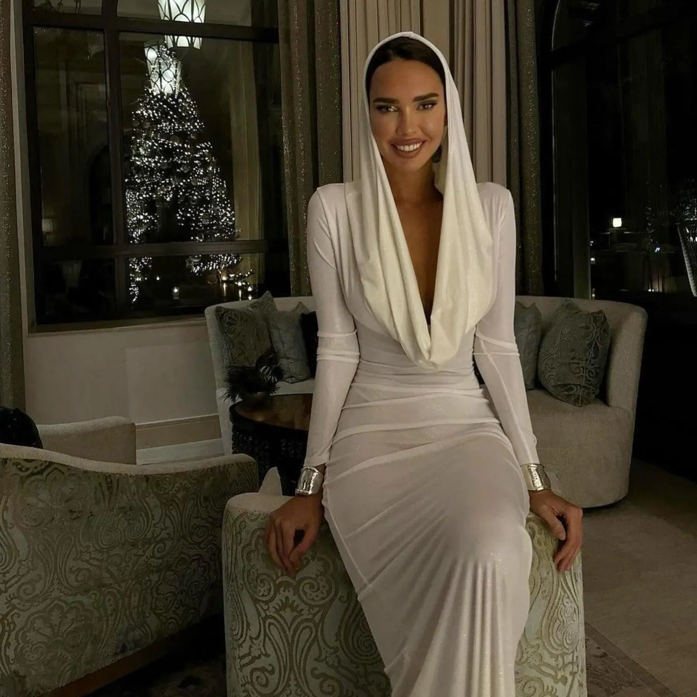 Ocane Vtements - Femme Pure Long sleeve Hooded Maxi Dress White / M Ocane Vtements - Femme Pure Long sleeve Hooded Maxi Dress White / M