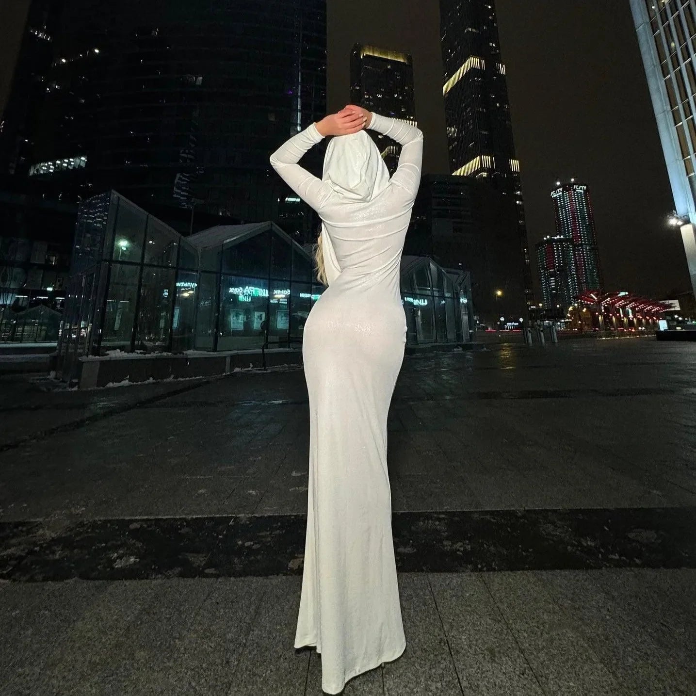 Ocane Vtements - Femme Pure Long Sleeve Hooded Maxi Dress White / M Ocane Vtements - Femme Pure Long Sleeve Hooded Maxi Dress White / M