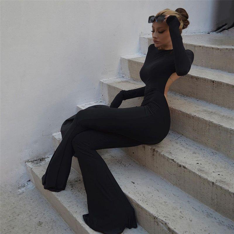 Yummy Mummy Backless Long Sleeve Jumpsuit - Black / S - Mermaid Way