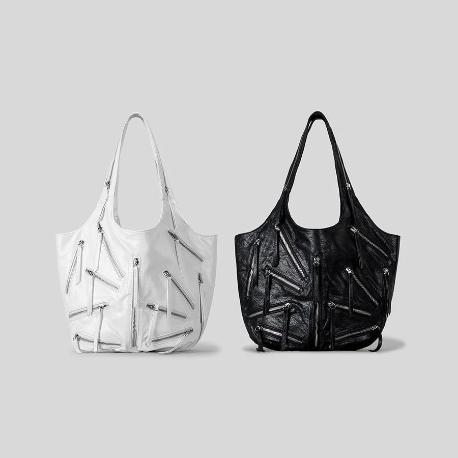 Zip Chaos Large Capacity Shoulder Bag - Black - Mermaid Way