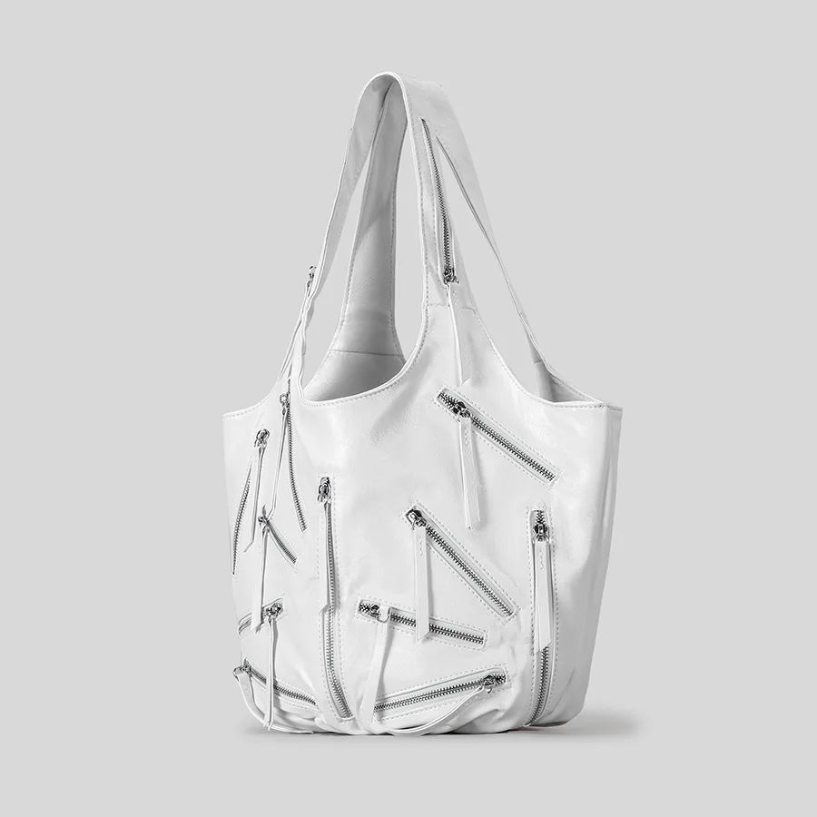 Zip Chaos Large Capacity Shoulder Bag - White - Mermaid Way