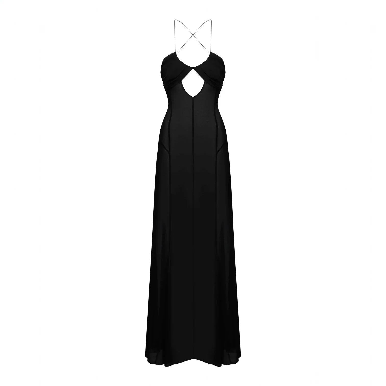 black halter maxi dress with keyhole detail, evening wear