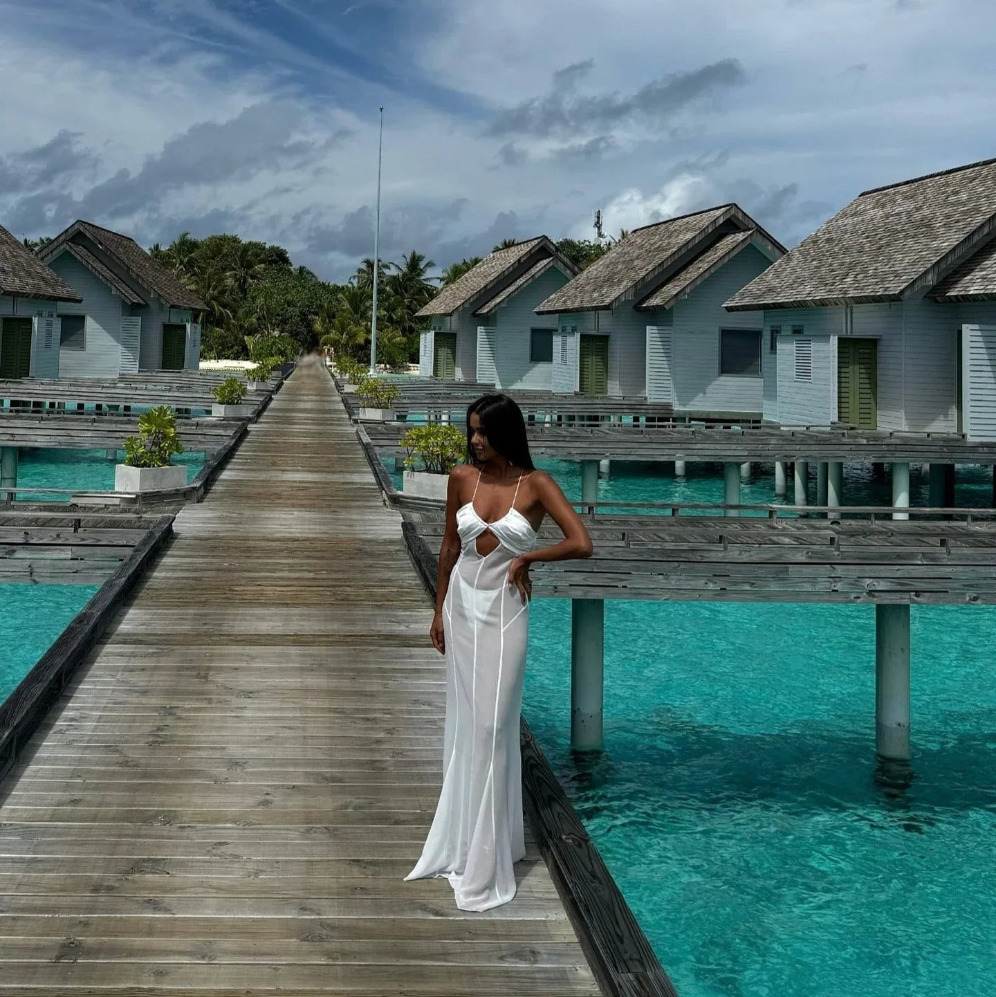 Zuma Mesh Cutout Lace Up Maxi Dress - White / S - Mermaid Way