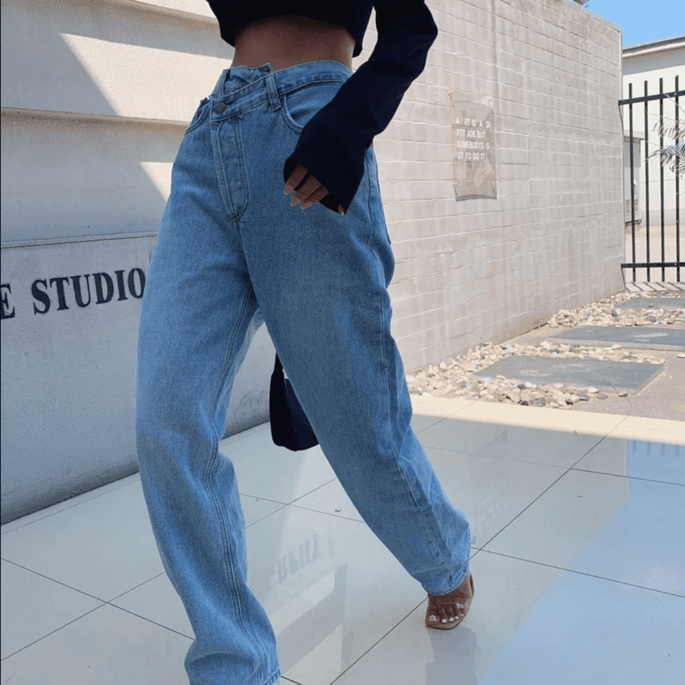 Rodeo Asymmetric Straight Leg Jeans - Pants - Mermaid Way