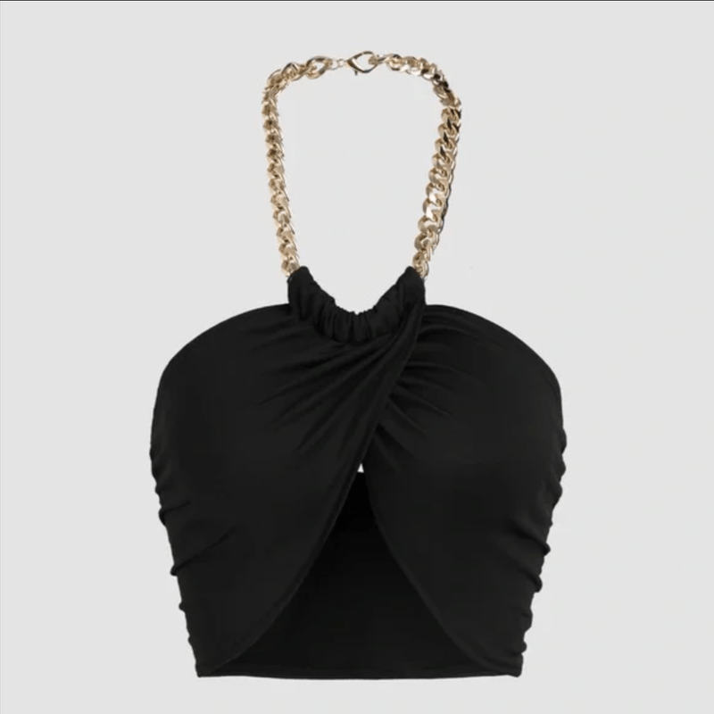 Panther Cropped Twisted Halterneck Chain Top - Shirts & Tops - Mermaid Way