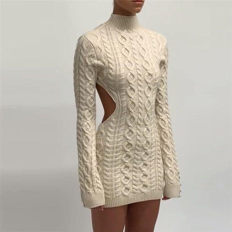 Buttermilk Knitted Long Sleeve Backless Mini Dress - Dresses - Mermaid Way