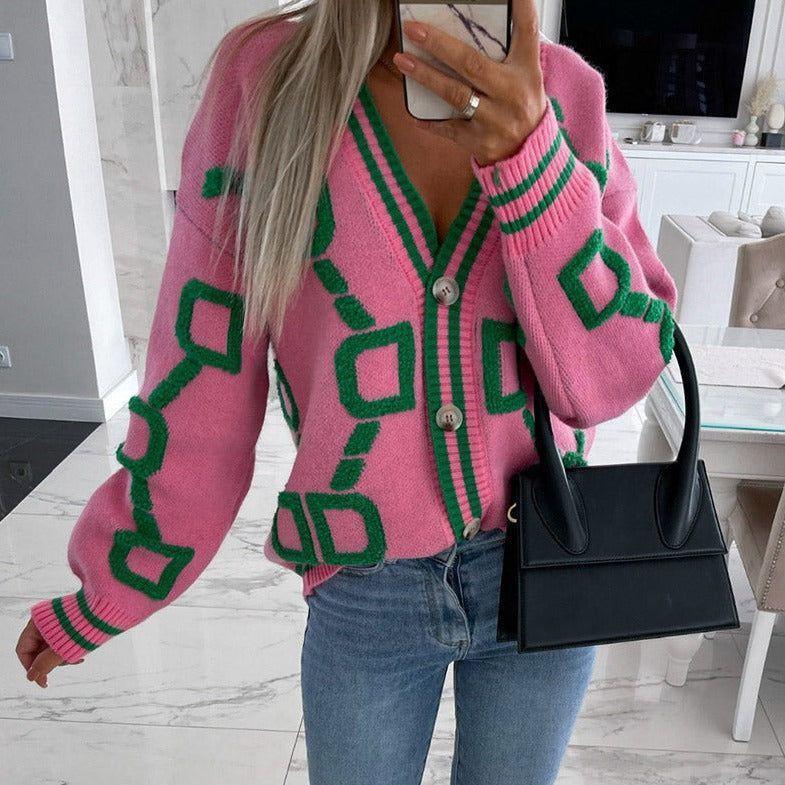 Mermaid Way Girlfriend V-Neck Casual Cardigan - Pink / S