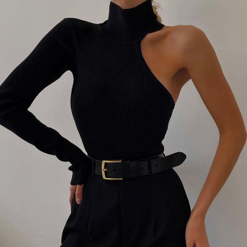 Vittorio Knitted Turtleneck One-Shoulder Bodysuit - One-Pieces - Mermaid Way