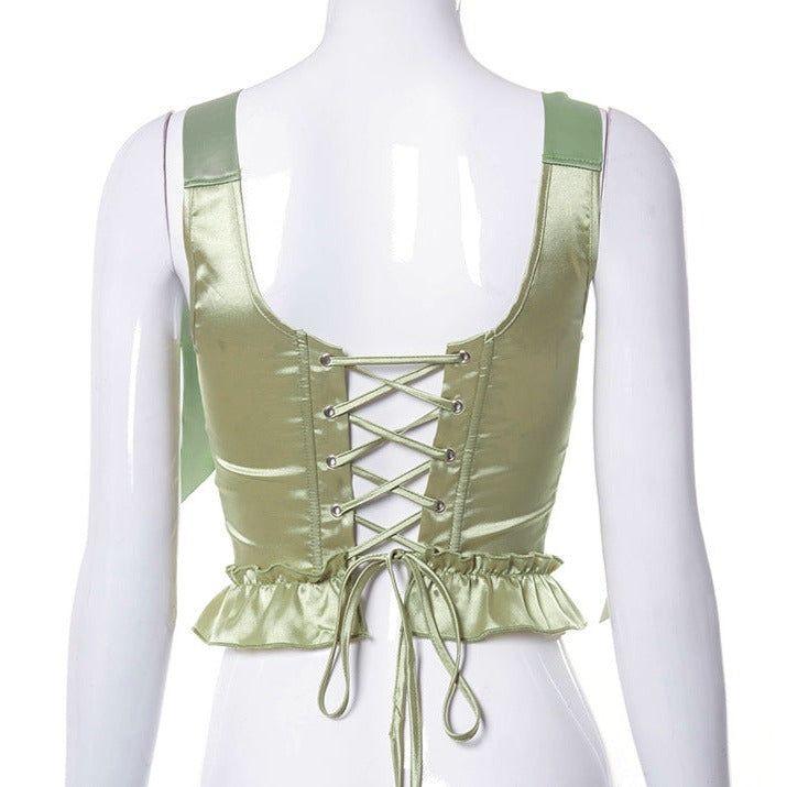 Lee Lee Ruffle Bow Tie Corset Crop Top - Shirts & Tops - Mermaid Way