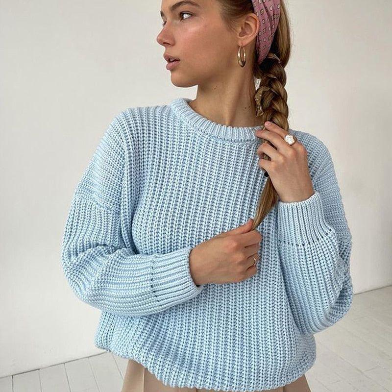 Mermaid Way Sunset Trip Thickened Oversized Knitted Sweater - Light Blue / S