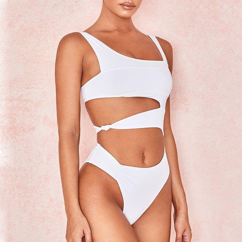 Mermaid Way Candy Crush Asymmetrical Cut Out One-Piece Swimsuit - White / S