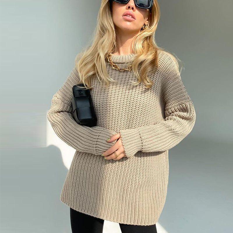 Mermaid Way Sunset Trip Thickened Oversized Knitted Sweater - Beige / S