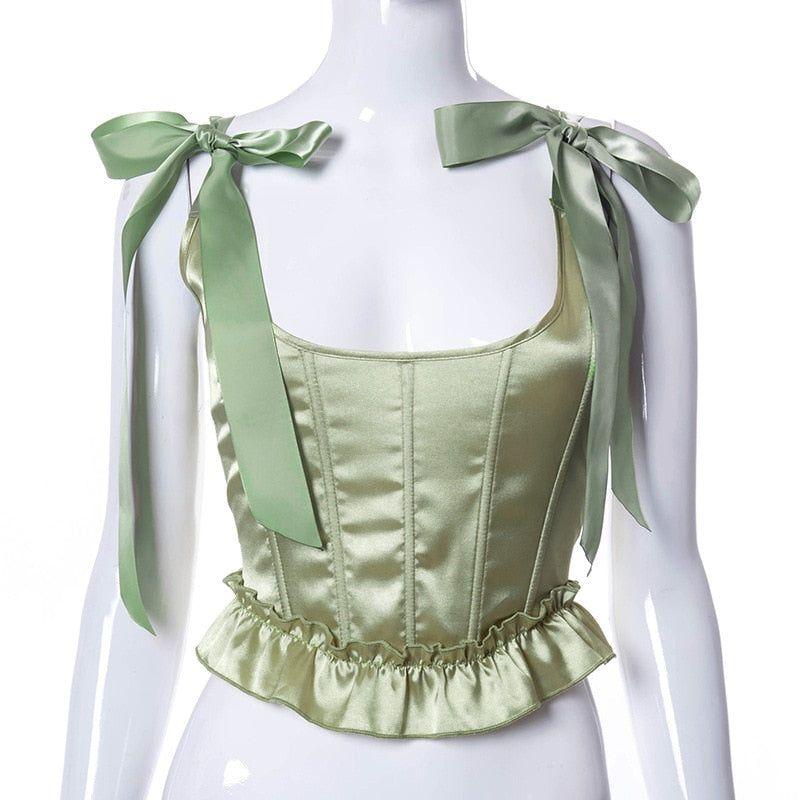 Lee Lee Ruffle Bow Tie Corset Crop Top - Shirts & Tops - Mermaid Way