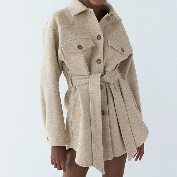 Shadya Belted Wool Shirt Coat - Coats & Jackets - Mermaid Way