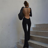 Yummy Mummy Backless Long Sleeve Flare Leg Jumpsuit - Jumpsuits & Rompers - Mermaid Way
