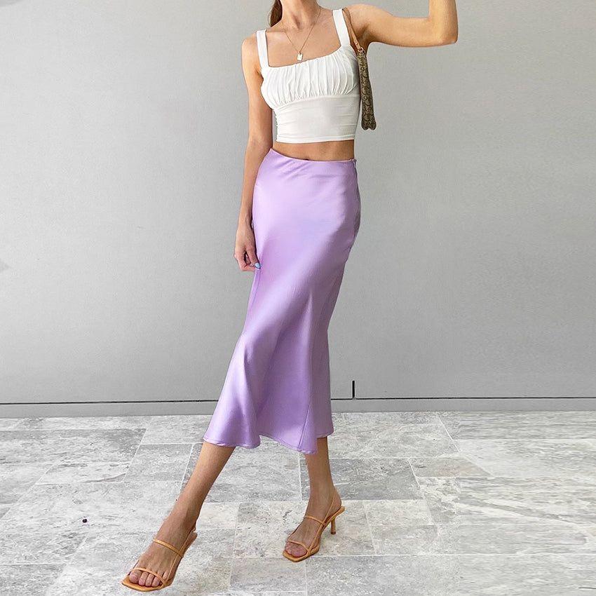 Blanca High Waist Satin Midi Skirt - Long Skirts - Mermaid Way