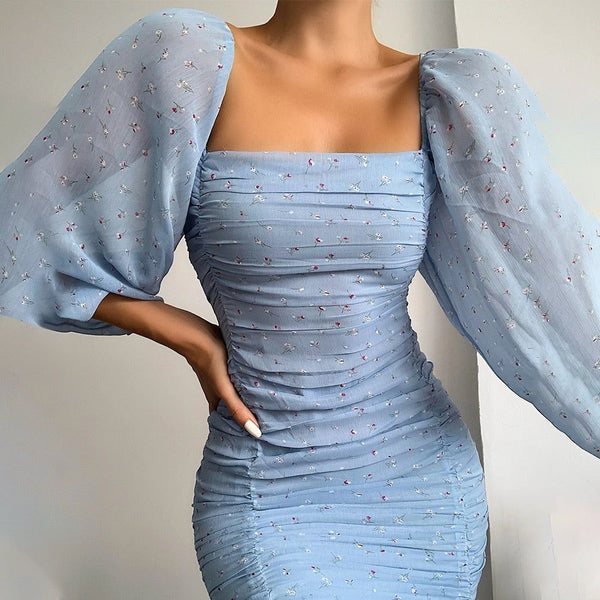 Belleza Puff Mesh Sleeve Floral Mini Dress - Dresses - Mermaid Way