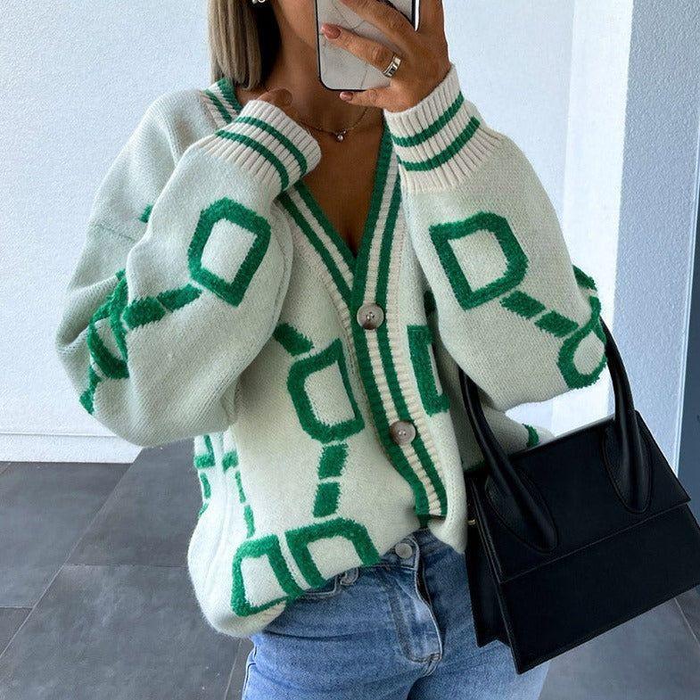 Mermaid Way Girlfriend V-Neck Casual Cardigan - Green / S