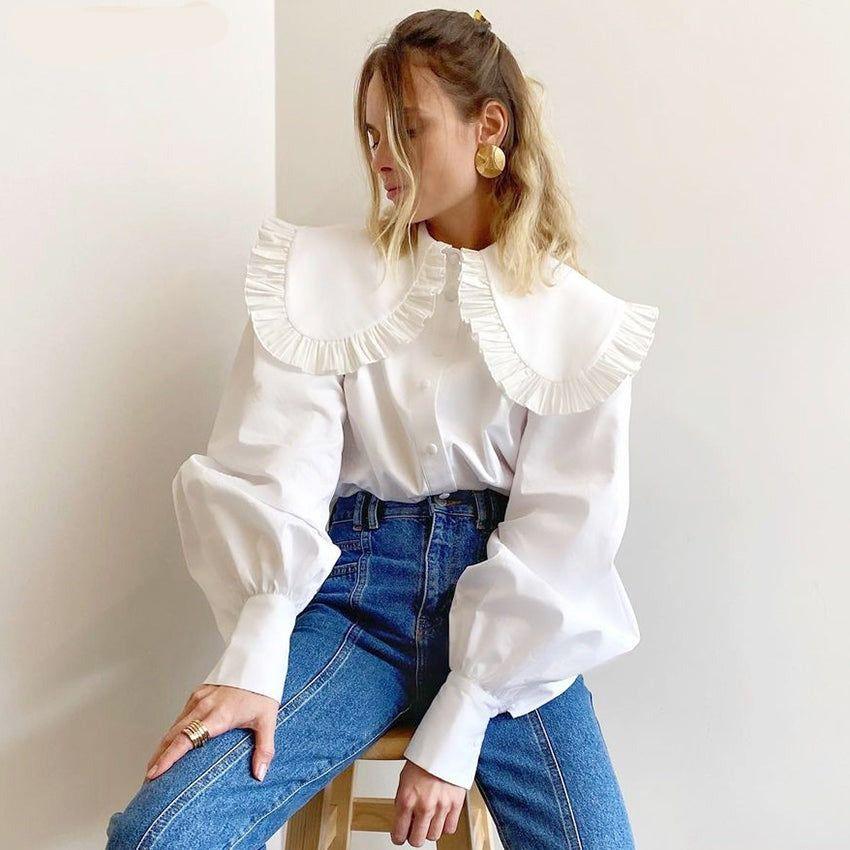 Florence Oversized Collar Blouse - Shirts & Tops - Mermaid Way