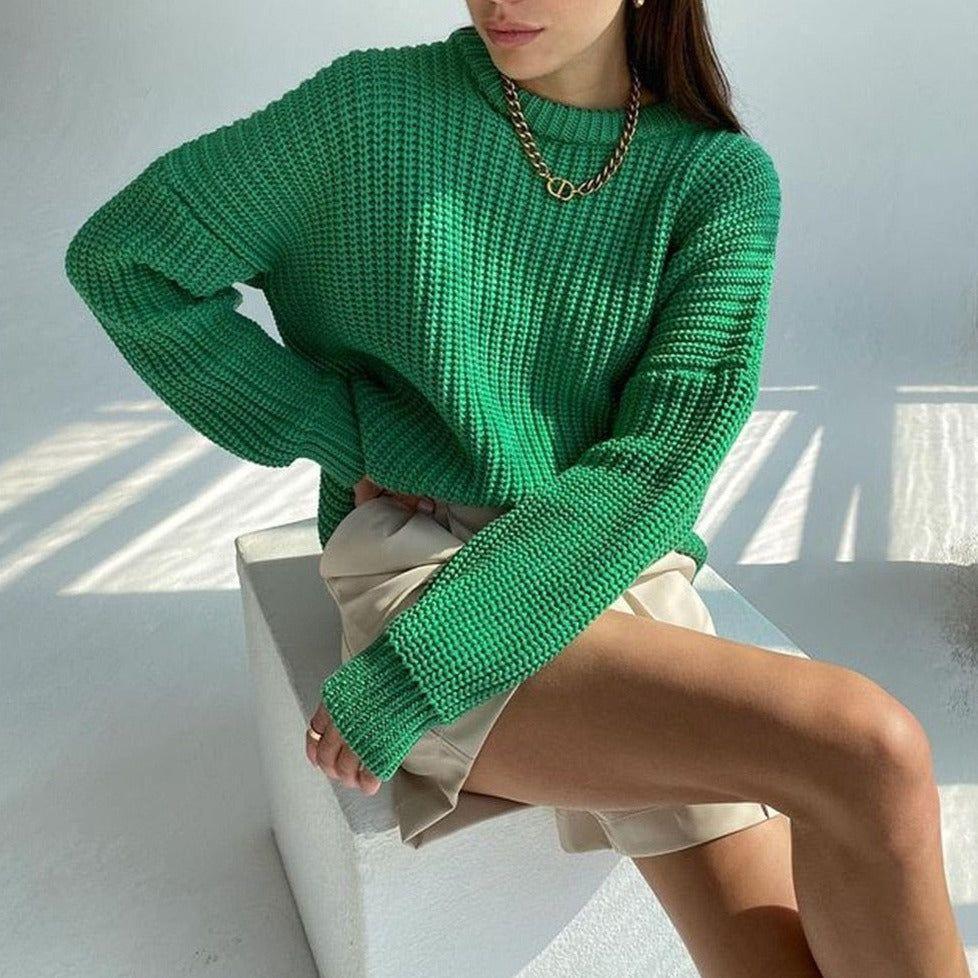 Mermaid Way Sunset Trip Thickened Oversized Knitted Sweater - Green / S