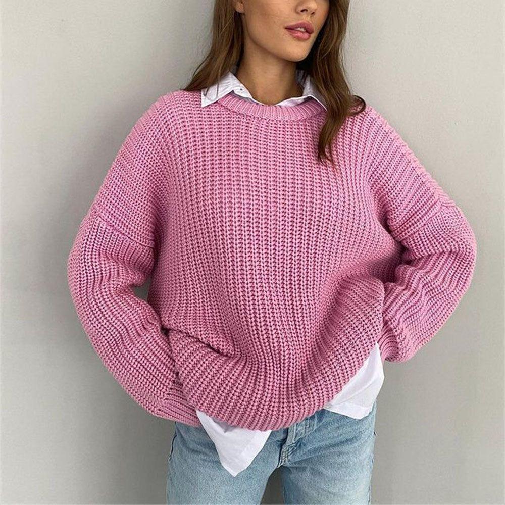 Mermaid Way Sunset Trip Thickened Oversized Knitted Sweater - Pink / S