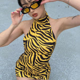Hot Yellow Zebra Print Mini Dress - Dresses - Mermaid Way
