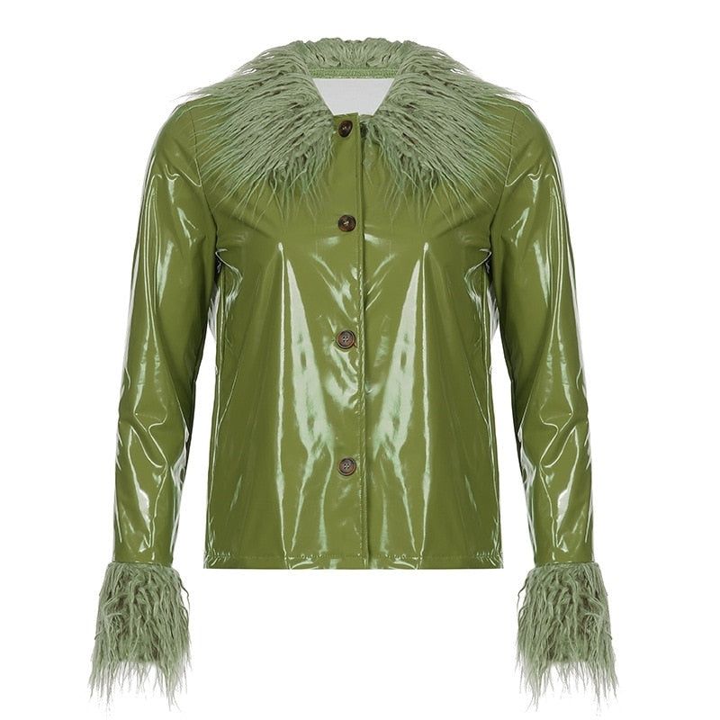 Old School Love Fur Trim Faux Leather Jacket - Coats & Jackets - Mermaid Way