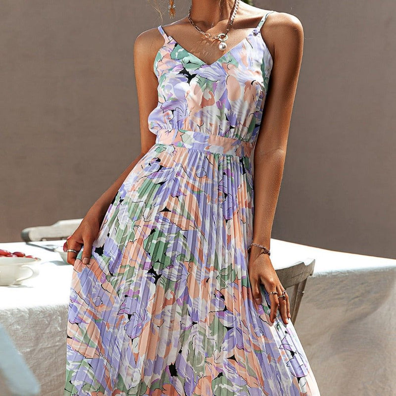 Lavender Floral Print Ruffle Midi Dress - Dresses - Mermaid Way