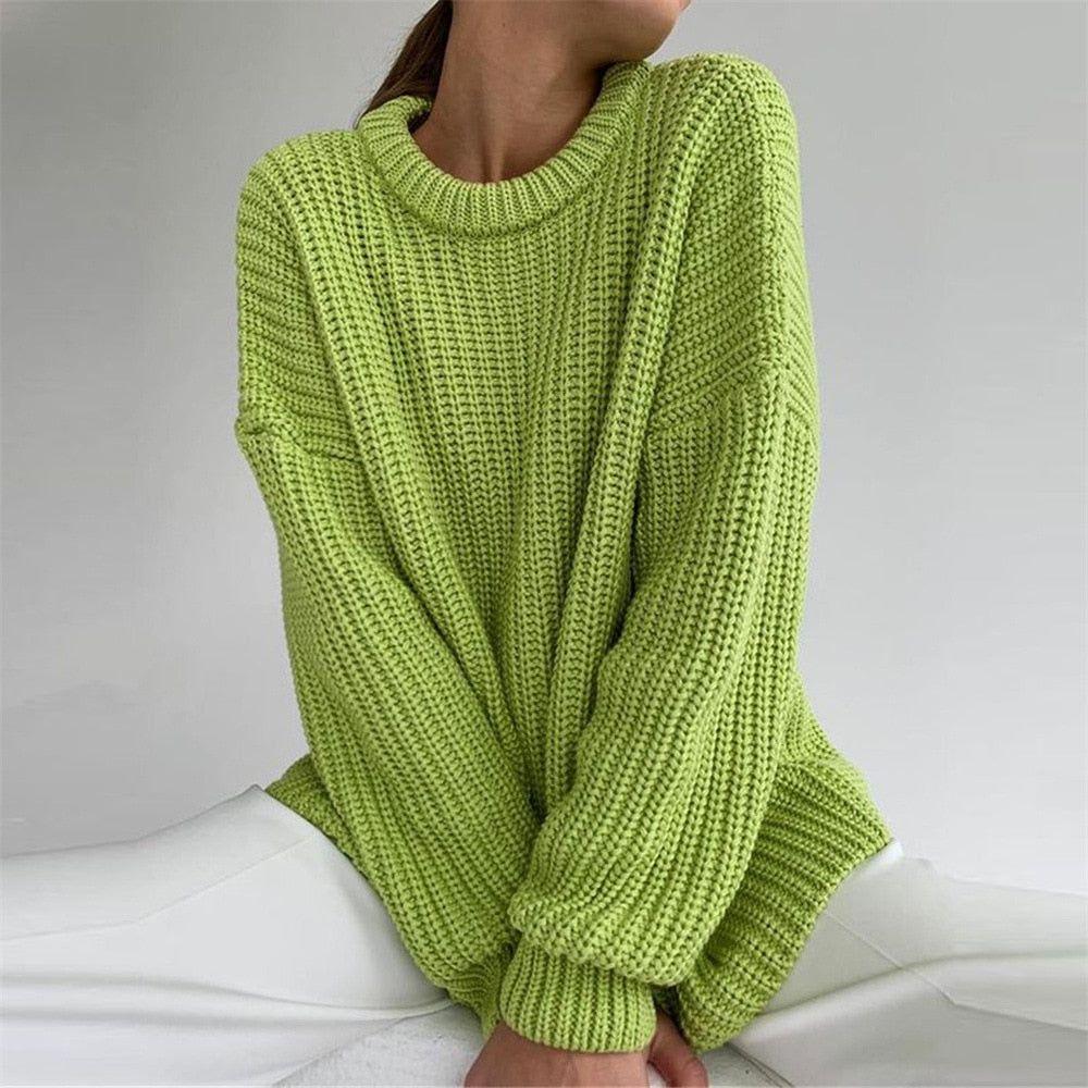 Mermaid Way Sunset Trip Thickened Oversized Knitted Sweater - Light Green / S