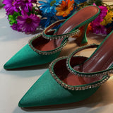 Out Out Crystal Embellished Satin Heels - Shoes - Mermaid Way