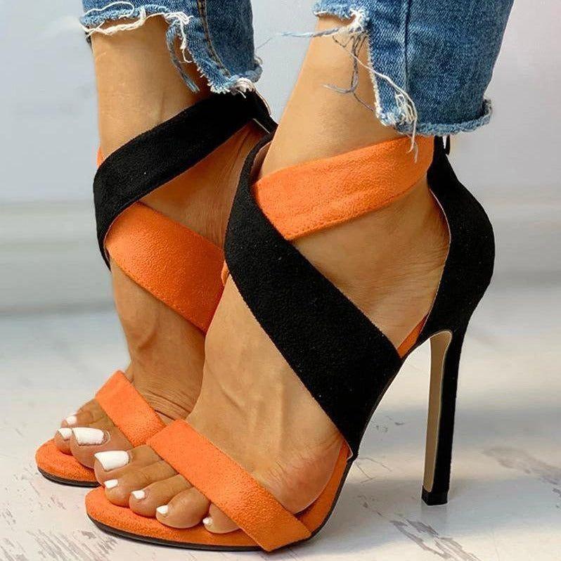 Summer Heat Two Tone Cross Strap Stiletto Sandals - Shoes - Mermaid Way