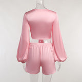 Pretty In Pink Satin Tie Up Crop Top & Shorts Set - Outfit Sets - Mermaid Way