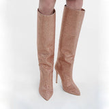 Fashionista Glitter Rhinestone Knee-High Stilettos Boots - Shoes - Mermaid Way