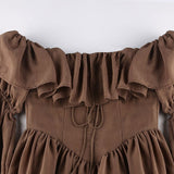 Milk Chocolate Vintage Ruffled Off Shoulder Midi Dress - Dresses - Mermaid Way