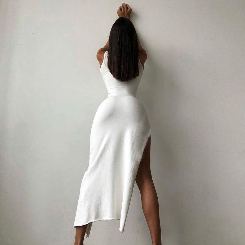 A New Me High Split Midi Dress - White / S - Mermaid Way