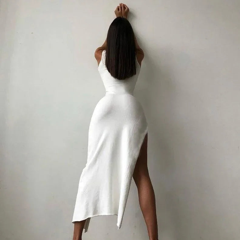 A New Me High Split Midi Dress - Stylish Dresses Mermaid Way Black / S A New Me High Split Midi Dress - Stylish Dresses Mermaid Way Black / S