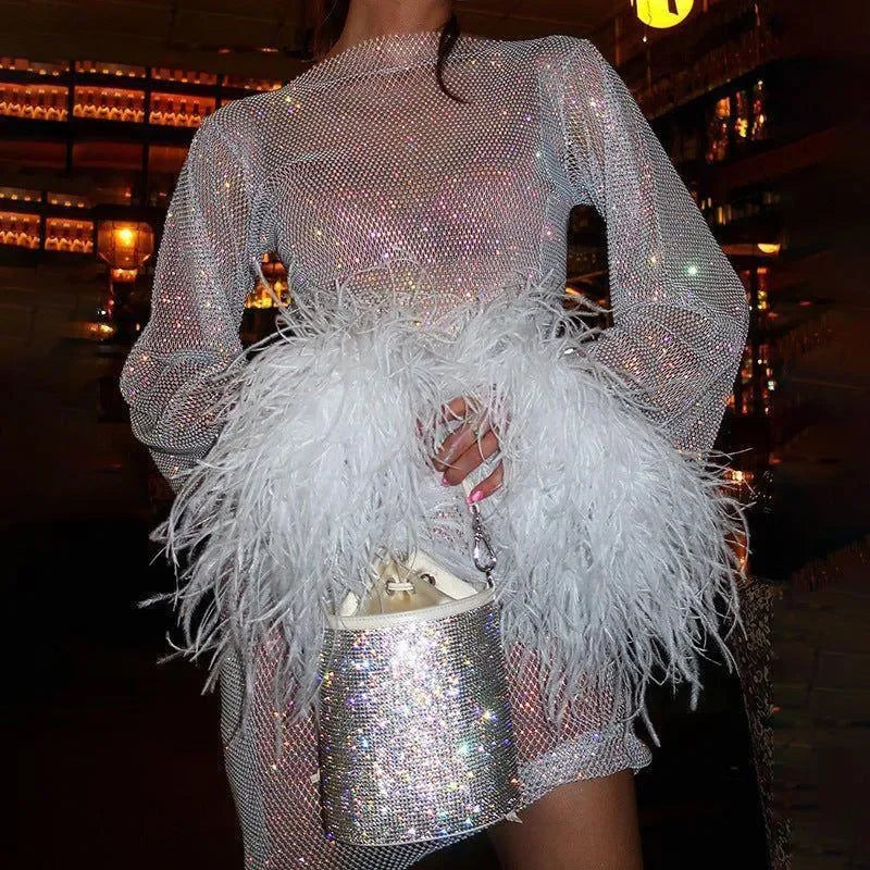 All That Glitters White Feather Mini Dress L All That Glitters White Feather Mini Dress L